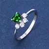Bandringar söta kvinnliga små blå grön hjärtring kristall silver färg för kvinnor lovar bröllopsengagemang
