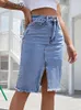 Dresses Benuynffy Zipper Fly Raw Hem Split Denim Skirt Women Spring and Summer High Waist Jeans Skirt Female Casual Bodycon Midi Skirts