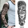 Tatuagens braço grande manga leão coroa rei rosa à prova dwaterproof água tatuagem temporária adesivo moda selvagem lobo tigre homem crânio completo totem feminino