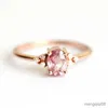 Band Rings Romantic Pink Cubic Zircon Princess With Rose Gold Color Engagement Tiny Delicate