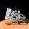 Anéis de Casal Elegante Flor Laboratório Anel de Diamante Prata Esterlina 925 Anel de Casamento Noivado Feminino Gema Requintada Festa Jóias