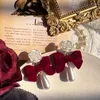 Studörhängen Rose Wine Red Bowknot Pearl Women's Retro Style Fashion Luxury Temperament All-Match smycken Tillbehör Trend