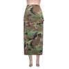 Skirts Women Camouflage Print Slit Skirt Elegant Y2K High Waist Bottom Dresses Birthday Party Large Pockets Chain Vestido Mulheres