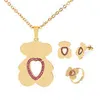 Artilady Bear Necklace Collar Chain Necklace Set Ladies Ring Earring Jewelry Set Stainless Steel Jewelry Set