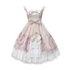 Casual Jurken NONSAR Lolita Vest Jurk JSK Elegant Hof Zoete Vriendinnen Vrouwen Boog Bloemen Bloeien