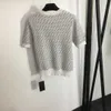 23SS 여성 니트 여성 디자이너 의류 Double F Jacquard Monogram Crewneck Short Sleeved Sweater Top 고품질 여성 의류 A1