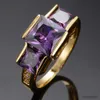 Band Rings Elegant Female Purple Crystal Ring Big Charm Gold Color Thin Wedding For Women Luxury Square Zircon Engagement