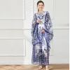 Robes décontractées Piste Célébrités Bleu Blanc Porcelaine Femmes Maxi Robe En Mousseline De Soie À Manches Longues Été Automne Tenues