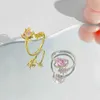 Anéis de banda elegantes requintados e encantadores coração rosa zircão para mulheres estrela com strass luz anel de luxo declaração joias presentes