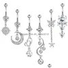 Кнопка пупок Bell Rings 6pcs/Set Women Crystal Zircon Moon Heart свисает пронзительное кольцо живота, кузов, выпадает в Dhmjq