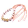 Bärade halsband Guldfärg Ribbon Kid Chunky Halsband Diy Bundet Bubblegum Bead Children Jewelry For Toddler Girls Drop Delivery Penda Dhvzd