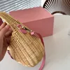 Handbag Summer Straw Bag Vegetable Basket Half Moon Shoulder Bags Hollow Out Rattan Weaving Leather Travel Beach Purse Cell Phone Pocket Removable Strap Cross Body