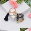 Key Rings Letter Keychain Black Tassel Gold Foil Resin Chain Car Pendant Holder Handbag Charms Acrylic Ring Jewelry Accessory Drop De Dhr2D