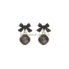 Dangle Lustre Bijoux De Mode S925 Sier Boucles D'oreilles Pour Les Femmes Noir Rouge Bowknot Rétro Llight Luxe Tempérament Strass Diamon Dhnc2