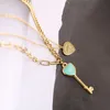 Designer merk Titanium Steel 18K Gold Tiffays Classic Blue Droping Oil Key Love Double Layer Necklace Dames Kraagketen met logo