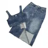 Metall Abzeichen Kleid Denim Weste Sets Für Frauen Mode Sexy Cropped Tank Top Designer Röcke 2PCS Set