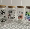 ESTOQUE do Armazém dos EUA! Canecas de cerveja de vidro de sublimação de 16 onças com tampas de bambu e copos de palha DIY Blanks Cans Heat Transfer Iced Coffee Cups Mason Jars G0420