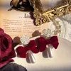 Studörhängen Rose Wine Red Bowknot Pearl Women's Retro Style Fashion Luxury Temperament All-Match smycken Tillbehör Trend