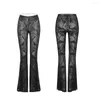 Pantalones de mujer PUNKRAVE, mallas ajustadas de malla Jacquard con flecos transparentes góticas acampanadas largas para uso diario