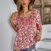 Bluzki damskie Europejskie i amerykańskie bohemijskie krótkie rękawie Top 2023 Summer Loose Women's Shirt Sexy Bluzka Koszule dla kobiet