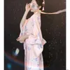 Etnik Giyim Kadınları Japon Geleneksel Kimono Baskılı Yukata Boşluk Beyaz Obi Sahne Gösterisi Performans Dans Cosplay Kostüm