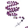 Pendant Necklaces Purple Stone Cross Rosary Necklace Holy Mother Beaded Strand Neckalce Christ Prayer Jewelry Gift Drop Delivery Pend Dhtzg