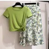 Vestidos de trabalho verão moda coreana t-shirt conjunto de saia mulheres vestido estampado gracioso meninas estudantes casual roupas doces conjuntos de atacado