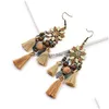 Dangle Chandelier Retro Tassel Flower Earrings For Women Girls Bohemian Drop Oil Alloy Female Ethnic Fringe Hair Ball Wooden Bead Dh0A6