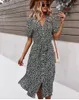 Basic Casual Dresses Women Floral Dress Summer Casual Short Sleeve Button Holiday Midi Dresses Female V-Neck Beach Boho Chic Dress Elegant Robe 230531