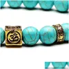 Perlé 8Mm Yoga Strands Bracelet Gemstone Turquoise Perles Ancient Sier Gold Box Bracelets En Pierre Naturelle Pour Femmes Hommes Mode Drop D Dhhed