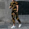 Tracki męskie Summer Luxury Men Men Gold Wzór Test-end T-shirt Spodni Ustaw męski strój w stylu vintage odzież przyczynowa przyczynowa jogging T230601