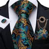 Yay Ties Teal Green Gold Paisley Erkek Tie Set Business Constee Bickerchief Cufflinks 8cm genişlik 150cm düğün damla dibangu