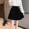 Skirts Short Pleated Skirt Women Autumn Velvet Mini Sweet Girl Winter High Waist Solid Ruffles Pink Black Brown Vestidos