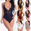 Plus Size Erotic Sexy One Pieces Lingerie Pizzo Ricamo Body Trasparente Abito da donna Collant a rete Sexy Calzino corpo esotico