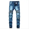 Męskie jeansy wiosenne męskie zgrywanie Biker Streetwear zniszczone spodnie dżinsowe wąskie spodnie męskie patchworkowe dziury spodnie obcisłe Hombre