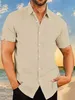 Men's Linen T-Shirt Summer Shirt Beach Shirt Black White Green Short Sleeve Plain Collar Daily Hawaiian Clothing Apparel