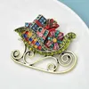 Pins Brooches Wuli baby Taking Gifts Men's Sleigh Large Vintage Rhinestone Christmas and New Year Chest Pin Gift G230529