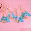 Nyckelringar Fashion English Letter Keychain med Tassel Blue AZ Keyring Glitter Sequins Filling Harts Chain Gifts Tillbehör Drop Del DH5er