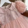 Vestidos para meninas, meninas, meninas, gola, pérolas, crianças, princesa, elegante, festa, tule, vestido de formatura, casamento, noite, roupas