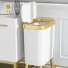 Waste Bins Luxury Golden Trash Can Largecapacity Bin for Kitchen Bathroom Highfoot Pushtype Plastic Garbage Compost 230531