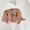 Cluster Rings Gold Color Koreas retro Green Cubic Zircon Ring for Women Party Fashion Simple Versatile Open Elegant Ladies 'Jewelry