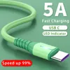 5A быстрая зарядка USB C Кабельное светодиодное индикатор для Samsung Xiaomi Realme Cableger Cable Accessories Micro USB -шнур