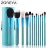 Pinceaux Zoreya marque 12 pièces pinceaux de maquillage en poils de chèvre naturels femmes outil cosmétique professionnel maquillage support poudre brosse ensemble laine animale