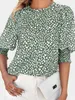 Mode Luipaardprint Shirred Cuff 3/4 Sleeve Blouses Elegante vrouwen AST258120695