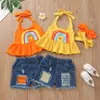 kinderkleding set met shorts en tops ademende zomer mode mouwloos Air touw kinder designer kleding geschenk meisjes hoge kwaliteit pak mode-outfit drie sets