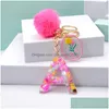 Key Rings Keyring Pink Color Letter Keychain With Puffer Ball 26 English Word Glitter Resin A To Q Handbag Charms For Woman Drop Del Dhcib