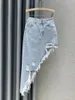 Rokken Modphy Vrouwen Mode Hoge Zijsplit Uitsparing Ripped Asymmetrische Maxi Lange Slanke Denim Rok 2023 Streetwear Ins Jean