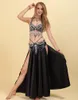 Scene Wear 3 -stycken Set Women Belly Dance Costume Ladies National Dancing Slitkjolar Performance (BRA BLE KOT)