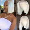 Braziliaanse Haar 13X4 #60 Kleur Wit/Platium Blonde Bob Lace Front Pruik Pre Geplukt Rechte synthetische Lace Frontale Pruik Voor Vrouwen