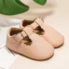 Nyfödda babyskor rand pu läder flicka skor småbarn gummi sula antislip första vandrare spädbarn mockasins